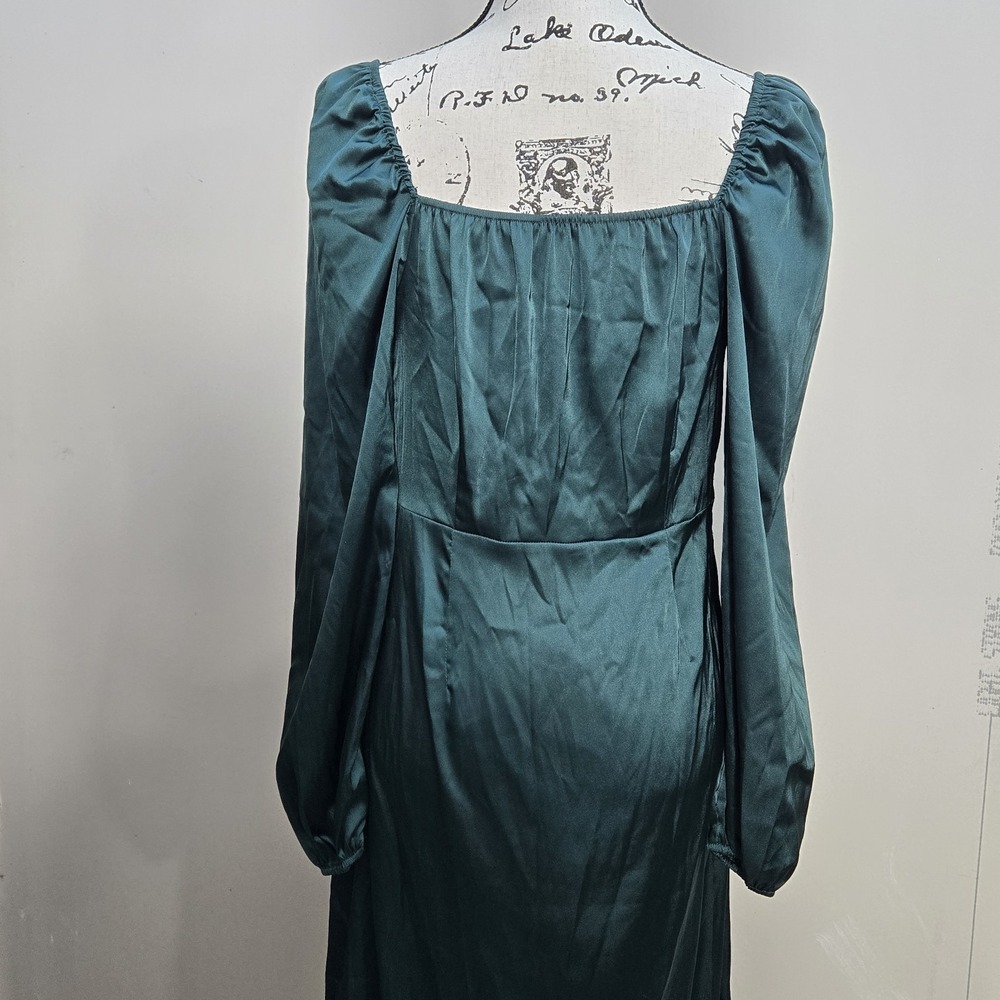 Unbranded Womens Dress Sz M Green Satin Long Sleeve Party Holiday Y2K Lightweigh - Picture 7 of 16
